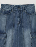 HEM BUTTON UTILITY CARGO DENIM PANTS