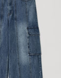 HEM BUTTON UTILITY CARGO DENIM PANTS