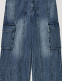HEM BUTTON UTILITY CARGO DENIM PANTS