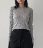 Dot See-Through Round Neck T-Shirt