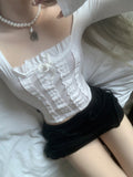 Poroa Square Neck Frill Lace Top