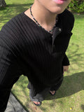 Simple Line Henley Neck Long Sleeve