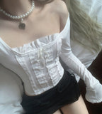 Poroa Square Neck Frill Lace Top