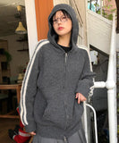 HAIRY LINE KNIT HOOD ZIP-UP