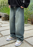 blue gray wide jeans