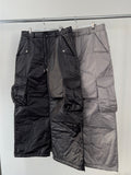 Glossy padded diagonal cargo pants