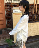 STRAP SHIRRING SLEEVE T