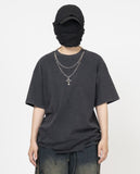 Cross Necklace Damage Pigment Short Sleeve T-Shirt