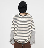 Tin Layered Washed Striped Long Sleeve T-Shirt