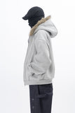 Lenore Raccoon Fur Fleece Hooded Zip-Up