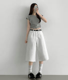 Mayonnaise Side Shirring Crop Short Sleeve T-Shirt