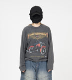 Motorcycle Vintage Crop Long Sleeve T-Shirt