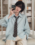 [Premium/Made] Classic Label Stripe Balloon Shirt
