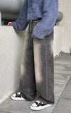 Mud washed wide jeans