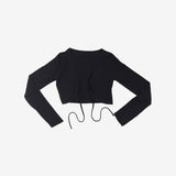 Curling crop cardigan + chiffon one-piece set