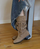 Suede tie strap long boots