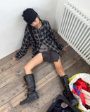 LEATHER STRING SHIRRING BEANIE