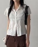 [Short sleeve ver.] Straw collar pin tuck blouse