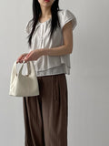 Plain layered short sleeve blouse