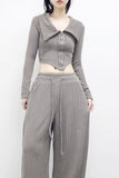 Showdy Unbalanced Rib Cardigan + Pants Set