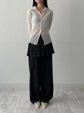 Block High Neck See-Through Blouse