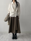 Crinkle Big Collar Wrap Blouse