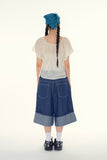 Non fade rolled raw bermuda pants