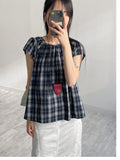 Tom Check Flare Short Sleeve Blouse