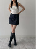 [with cup] Button ribbed sleeveless bra top