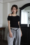 One shoulder studded short sleeve tee