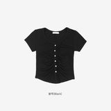 Lucent shirring button crop tee