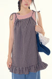 Ribbon check frill one piece