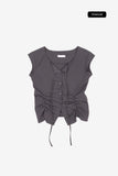 Low shirring button-up blouse