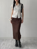 [Short sleeve ver.] Straw collar pin tuck blouse