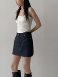 [with cup] Button ribbed sleeveless bra top