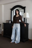 Loose fit studs fringe denim
