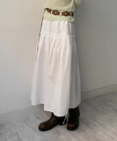 Ribbon shirring flare long skirt