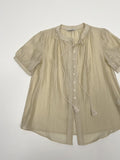 Tassel See-Through Long Short Sleeve Blouse