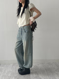 [unisex/summer yarn] Fred pin tuck wide denim pants (Tin blue)