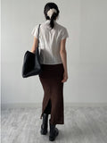 [Wrap set] Pleated H-line long skirt