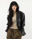 Antique snap crack leather jacket