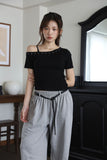 One shoulder studded short sleeve tee
