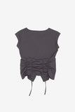 Low shirring button-up blouse