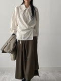 Crinkle Big Collar Wrap Blouse
