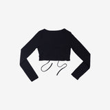 Curling crop cardigan + chiffon one-piece set