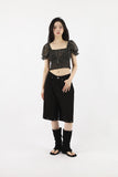 Stud denim bermuda pants