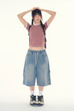 Wengen carpenter banding denim bermuda pants