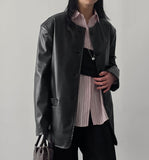 Scarlett No Collar Overfit Leather Jacket