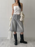 Gray Catwash Bermuda Wide Denim