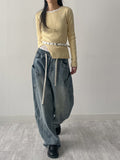 [unisex] Pocket banding balloon wide denim